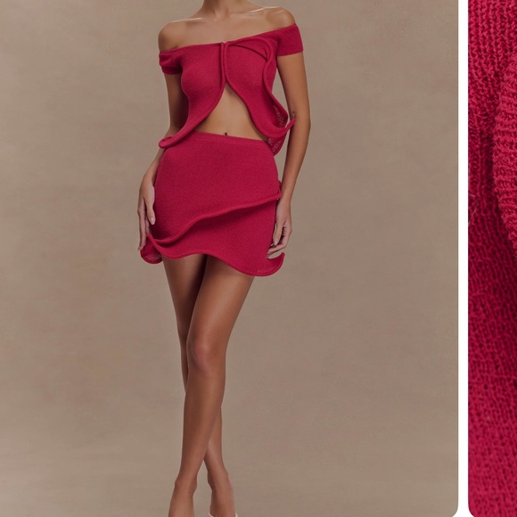 Meshki Dresses & Skirts - Raspberry Off Shoulder Knit Top & skirt set